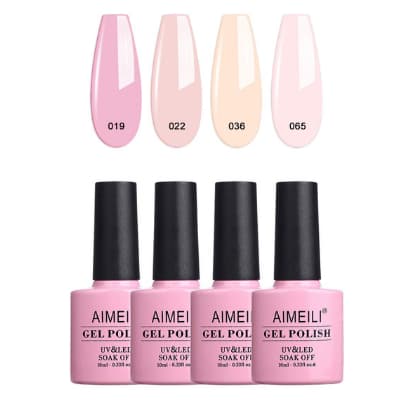 AIMEILI Soak Off UV LED Gel Nail Polish Natural Sheer Pink Color Gel Set Of 4pcs