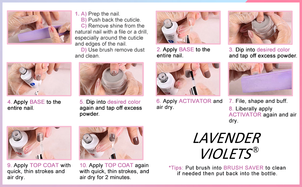 Como aplicar El kit de uñas en polvo para inmersión dip-powder Lavender Violets