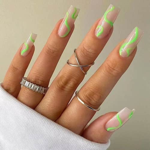 Diseño de uñas verde neón