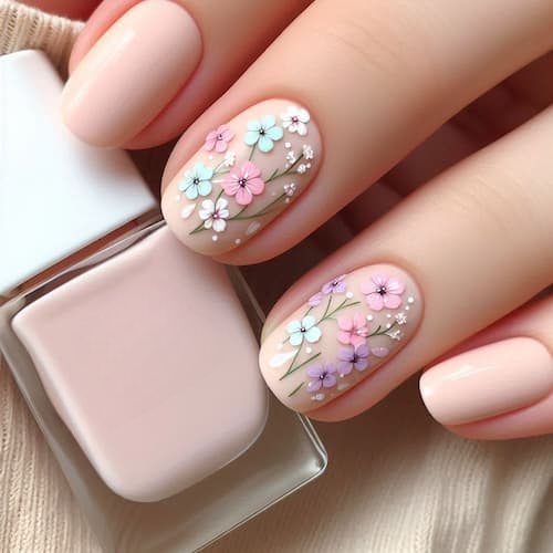 Uñas BB Cream con Flores de Colores Suaves-bb cream nails