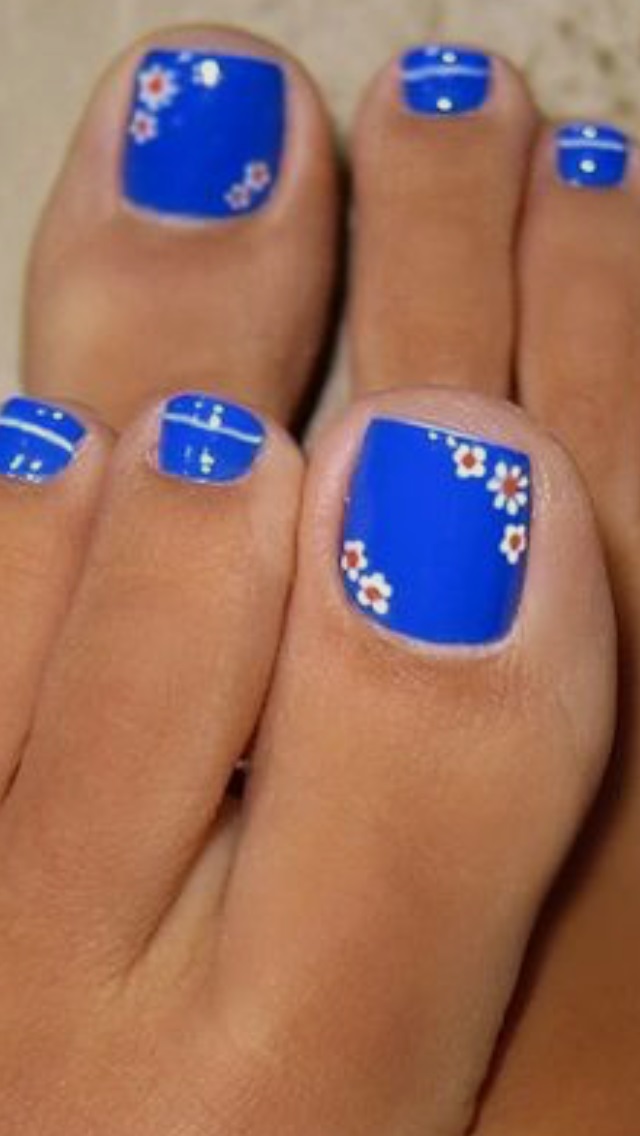 Uñas Pies floral color azul