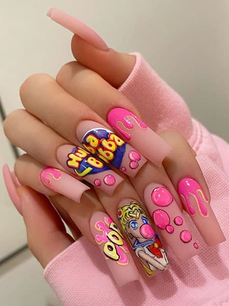 Uñas de arte pop rosa