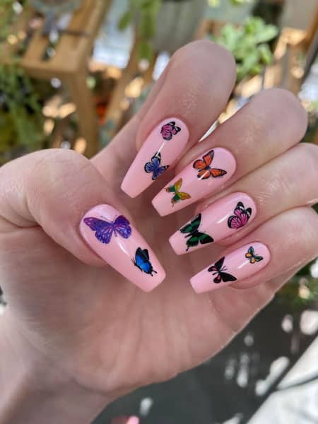Uñas de mariposa de diferentes colores