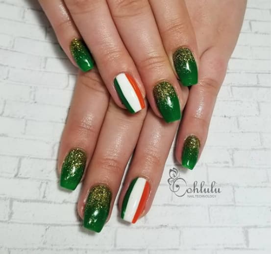 Verde, blanco y naranja Uñas tipo bandera Irlanda