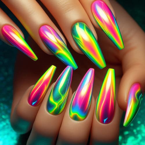 uñas efecto Aurora Neón